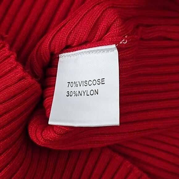 AmélieBoutik Women Square Neck Tie Back Long Sleeve Ribbed Sweater Red L - Picture 9 of 10